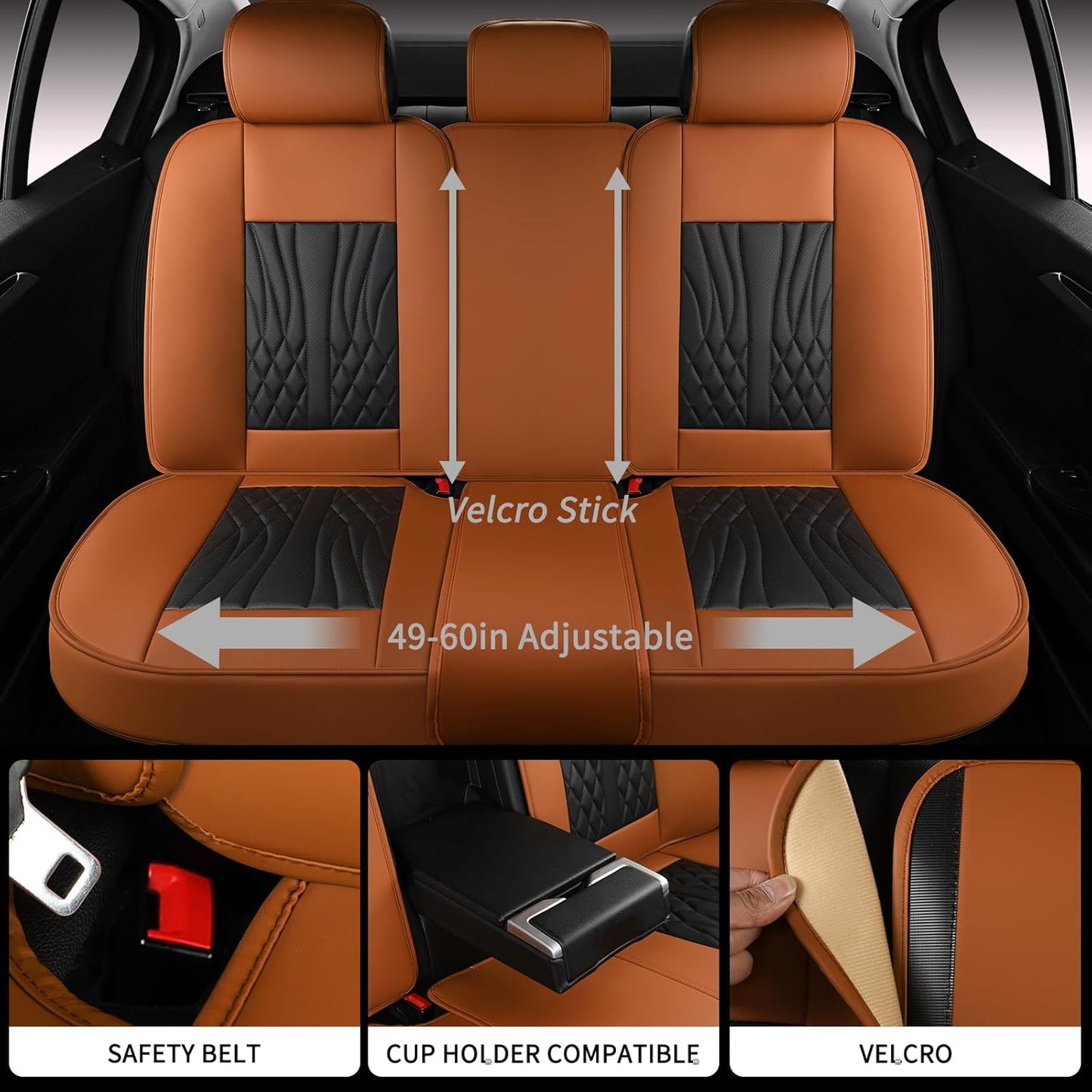 Leather Car Seat Covers,Car Seat Protector Waterproof,Seat Covers Full Set, Car Seat Protectors 5 Seats,Automotive Seat Covers Fit Most Cars Black&Brown
