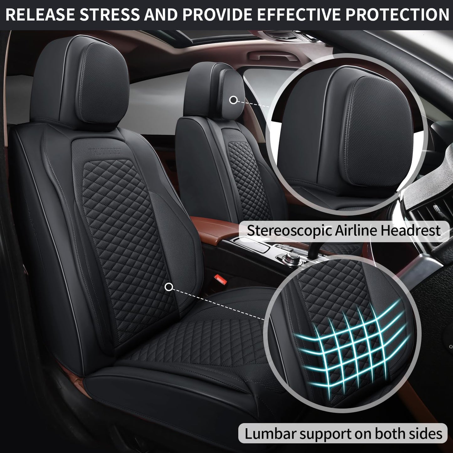 2 Packs Car Seat Covers Leather Car Seat Covers Universal Seat Covers for Car, SUV,Truck (Black)