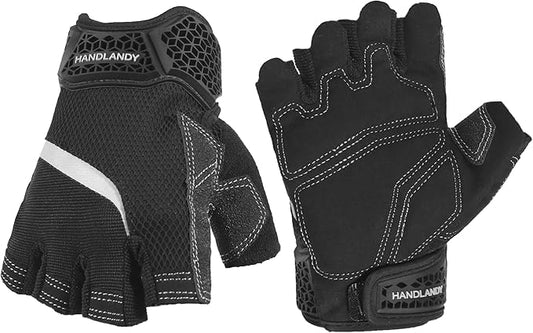 HANDLANDY Fingerless Work Gloves for Men, Half Finger Working Glove Grip Shock-Absorbing Breathable Uwrist TPR Anti-collision Gloves for Mens & Women (Black, XL)