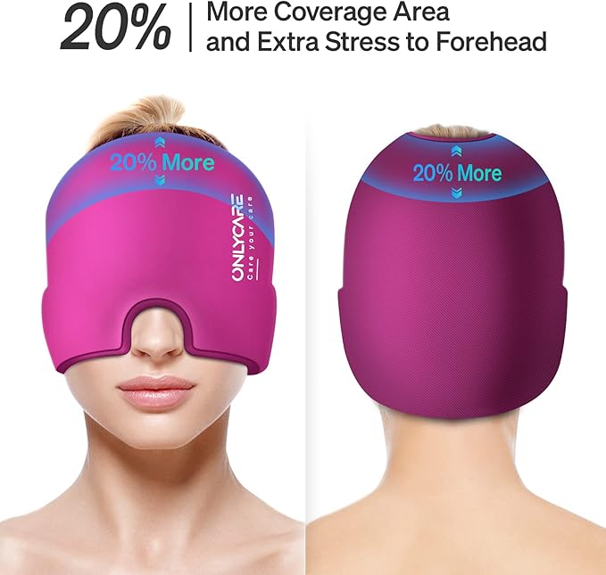 ONLYCARE Migraine Relief Cap, Upgraded Odorless Migraine Ice Head Wrap, Headache Relief Hat for Migraine, Hot Pink