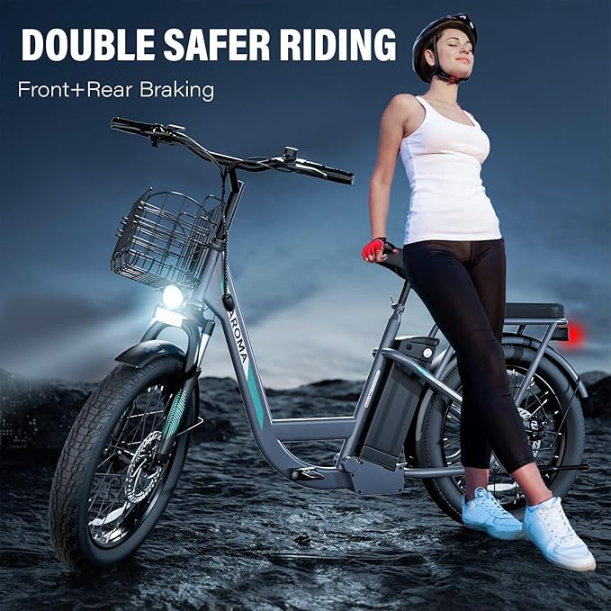 Caroma Electric Scooter with Seat, 48V Removable Battery E-Bike, Up to 30Miles&20MPH, 500/800/1200W Motor, 20" Fat Tire Adult Electric Bicycles for Commuting with Basket