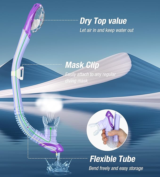Aegend Dry Snorkel, Dive Mask Easy-Breath Free Diving Snorkel for Snorkeling Scuba Diving Freediving Swimming, with Top Dry Valve and Food-Grade Silicone Mouthpiece