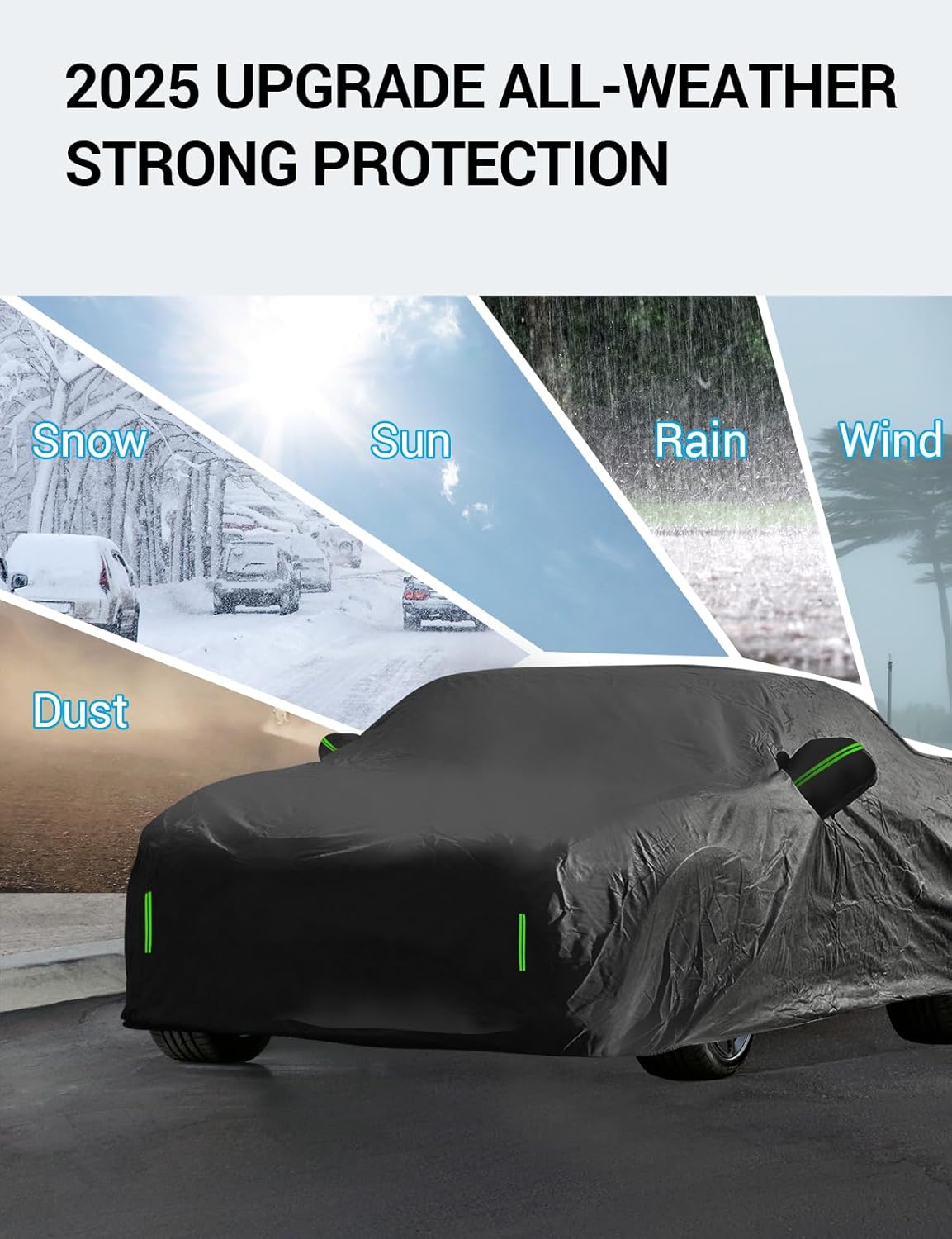 Proadsy 2025 Upgrade Car Cover for Ford Mustang 1994-2023 2024 2025, Waterproof All Weather, Windproof Snowproof Rain Hail Sun UV Protection Full Outdoor Indoor Exterior Car Covers, Black