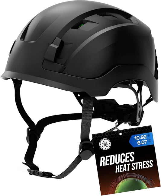 GE Safety Helmet, Impact Absorbing Tech, Adjustable Ratchet, ANSI Type 1, Memory Foam Padding, Hard Hats Protection, Lightweight, Durable, Chin Strap, Comfortable Fit OSHA Approved