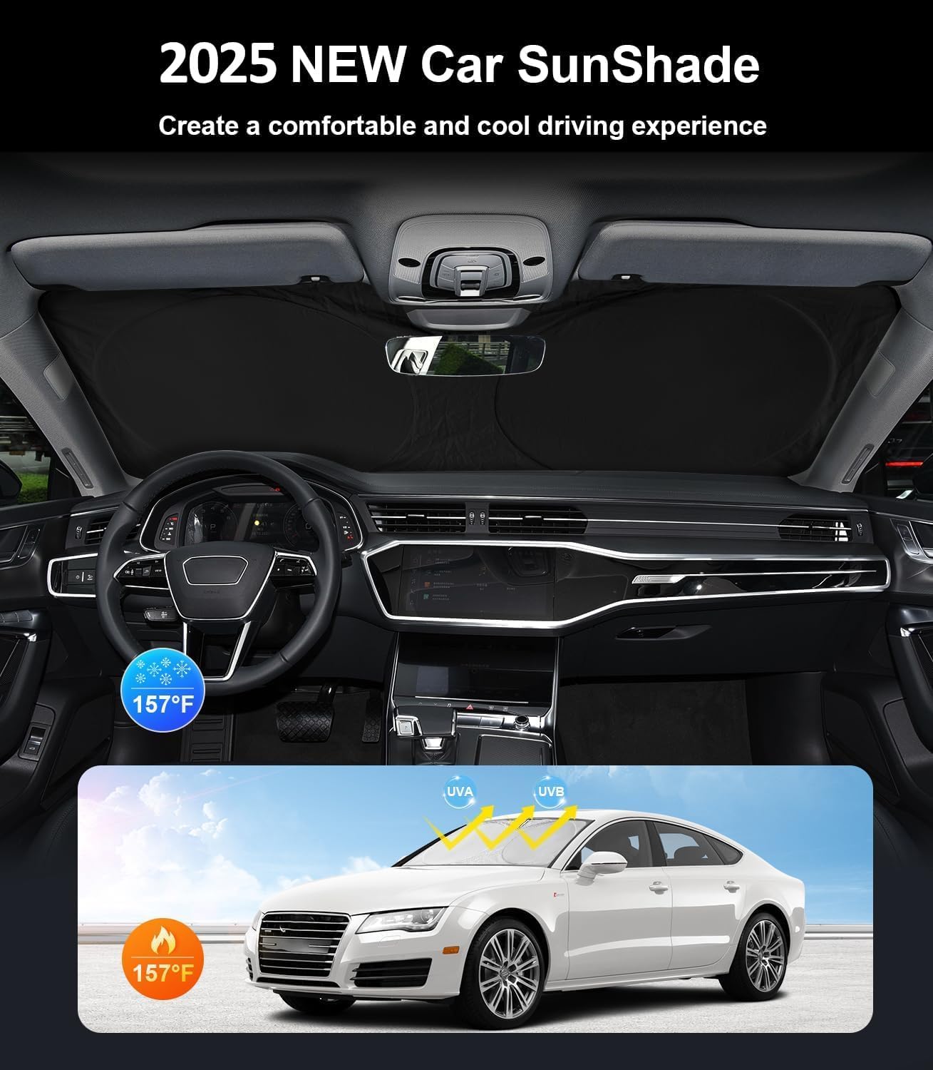 Custom Windshield Sunshade for Audi A4 A5 & S5 RS5 2018-2022 2023 2024 2025 Front Window Shades Cover for Windshield Sun Visor Screen Protector 210T Reflective Blocks UV Rays Cool Car Accessories