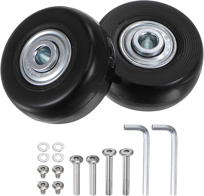 uxcell Replacement Luggage Wheels 43x18mm Suitcase Wheel Repair Kits Include 2 PU Bearing Wheels & Washers, Wrenches & Axle Screw for Trolley Bag, Inline Skate and Caster Board