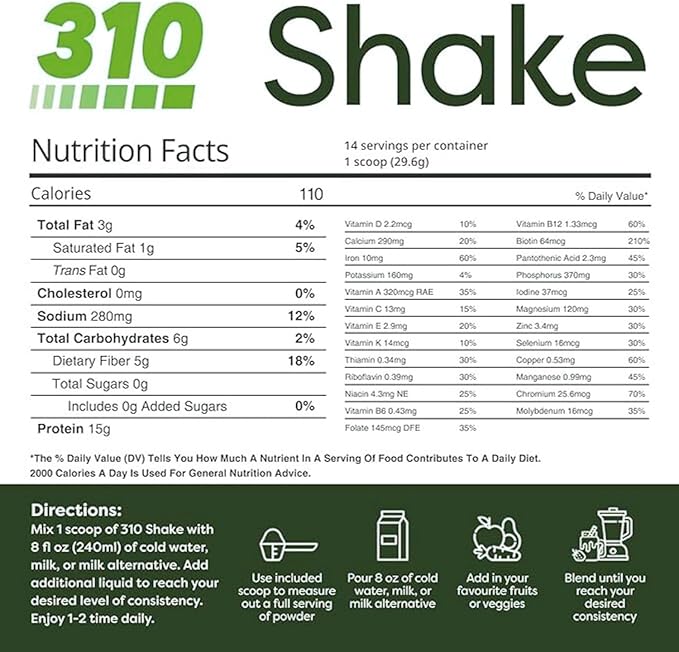 310 Nutrition All-In-One Meal Replacement Shake Powder - Plant-Based Protein Smoothie Blend w/High Fiber, Probiotics & Adaptogens - Low Carb, Vegan, Keto & Paleo Friendly - Gingerbread - 28 Srv