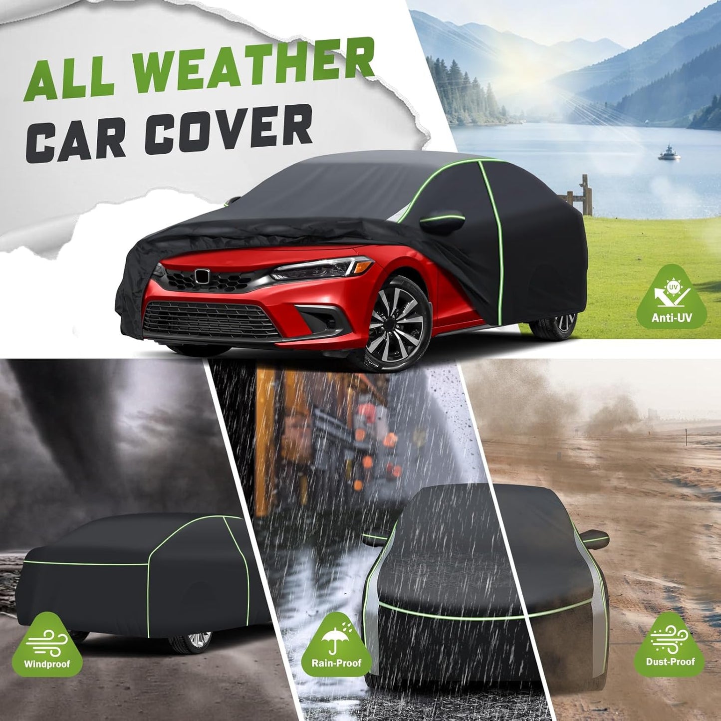 Mixsuper Liner Car Cover for Honda Civic 1991-2026, 7 Layers Waterproof Car Cover Accessories for Civic with Zipper Door, Windproof Straps, Reflective Strips, Anti-UV, All Weather