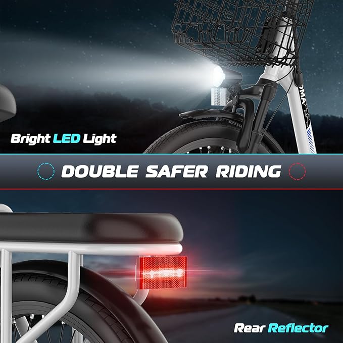 Caroma Electric Scooter with Seat, 48V Removable Battery E-Bike, Up to 30Miles&20MPH, 500/800/1200W Motor, 20" Fat Tire Adult Electric Bicycles for Commuting with Basket