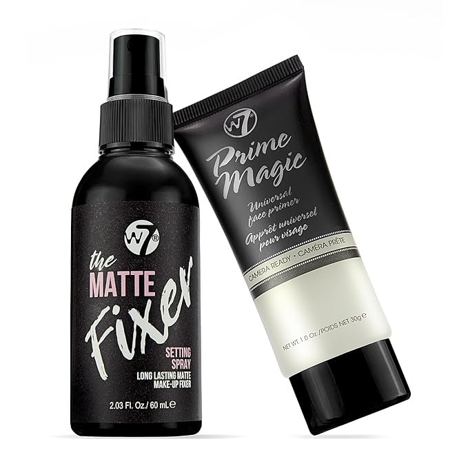 W7 Prime Magic & The Fixer Matte Set - Makeup Primer & Setting Spray Duo for a Smooth, Matte Finish - Pore Minimizer & Shine Control - Quick-Drying, Non-Sticky - Vegan & Cruelty-Free