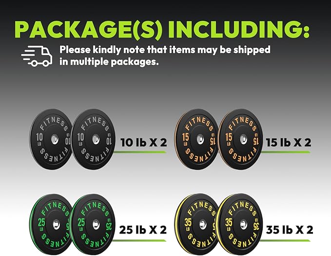 Rubber Weight Plates, Olympic Bumper Plate Set 2-Inch, 45/100 / 160/190 / 260/300 lb Barbell Weights for Home Gym, Colored Standard Strength Training Plates for Weightlifting