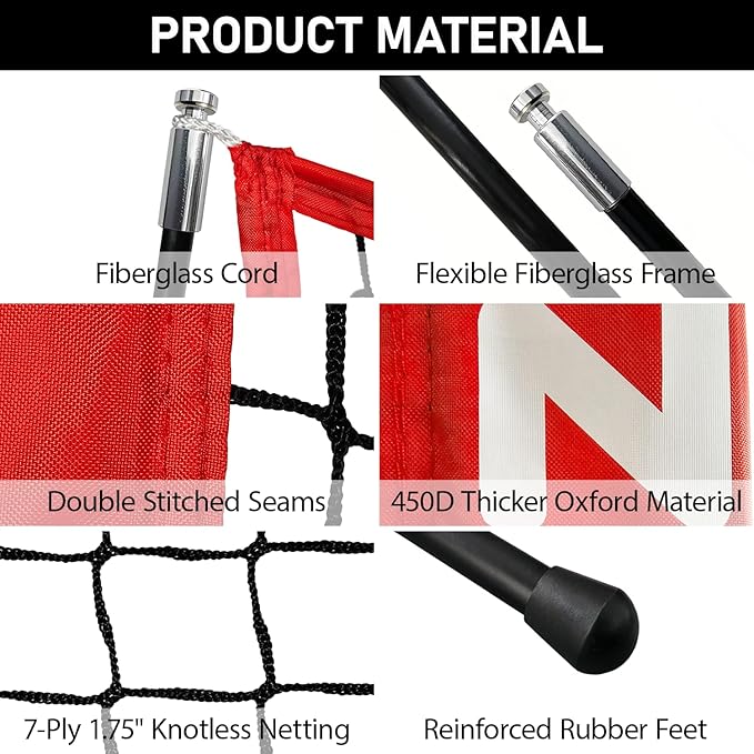 6x6ft Portable Baseball & Softball Net for Hitting，Pitching, Batting and Throwing, with Sturdy Bow Frame,Batting Tee, Ball Caddy and Strike Zone, Middel Size, Great for Kids!