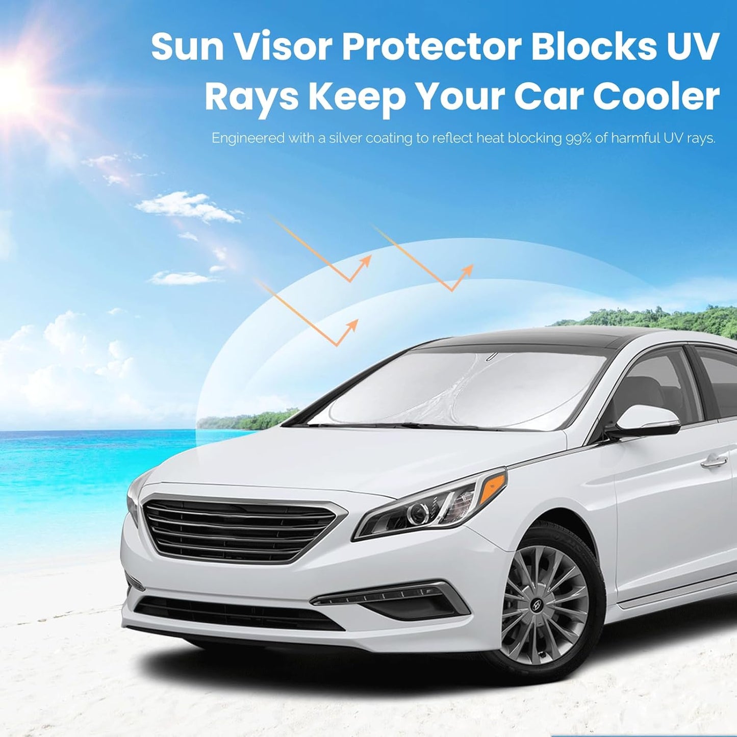 Custom Fit Sonata Windshield Sunshade for 2014 2015 2016 2017 2018 2019 Hyundai Sonata Front Window Shade Cover for Windshield Sun Visor Protector 210T Reflector Blocks UV Rays Cooler Car Accessories