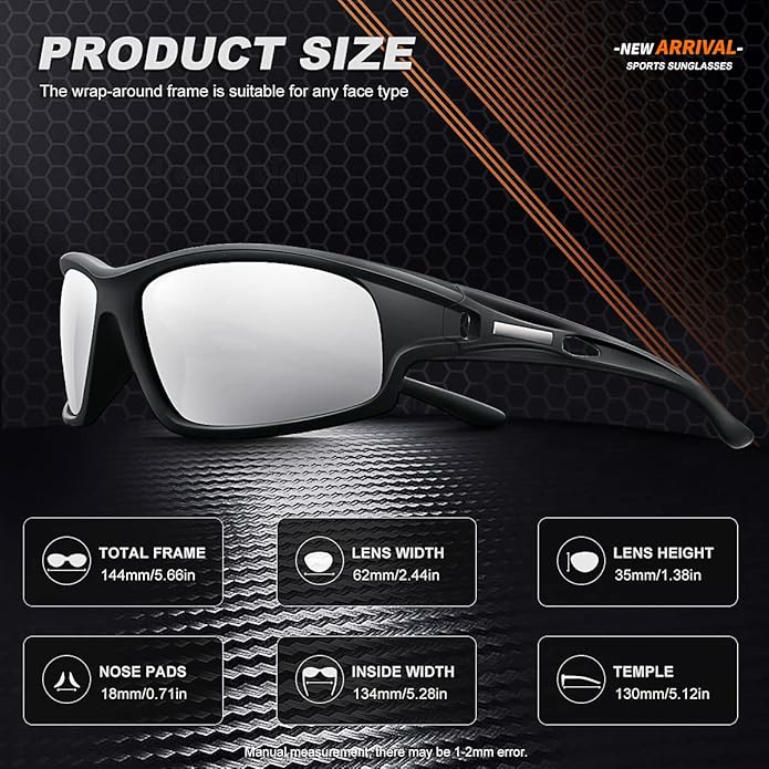 Polarized Sports Sunglasses for Men 100% UV Protection Wrap Around Unbreakable Sun Glasses for Fishing Driving