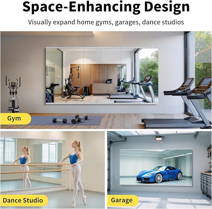 Home Gym Mirror - 60x40 Inch, 1PCS Frameless Tempered Glass Full Body Mirror for Wall Mount - Ideal for Yoga, Workout, Bedroom, Dance Studio (Silver)