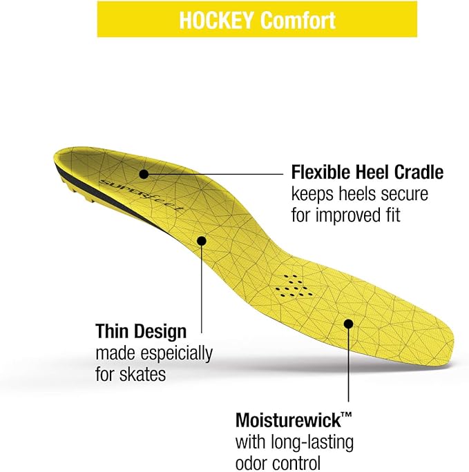 Superfeet Hockey Cushion Insoles - Foam Shoe Inserts for Skates - Professional Grade - Skate Size 9-10