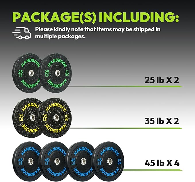 2-Inch Bumper Plates High Bounce, Olympic Weight Plate Set 45/100/160/190/260/300lb, Barbell Weight Plates Set for Home Gym, Colored Weights Rubber Strength Training Plate for Weight Lifting