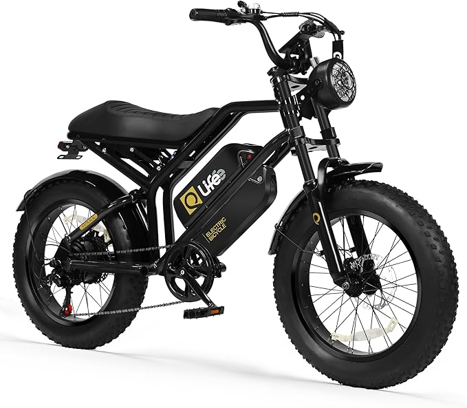 Qlife Electric Bike for Adults-1500W Peak Motor 20" Fat Tires 28MPH(Unlock to 35MPH) EBike Moped, 624-1248Wh Removable Battery Bicycle, with Dual Suspension & Brakes Motorcycle, 7-Speed,Spark