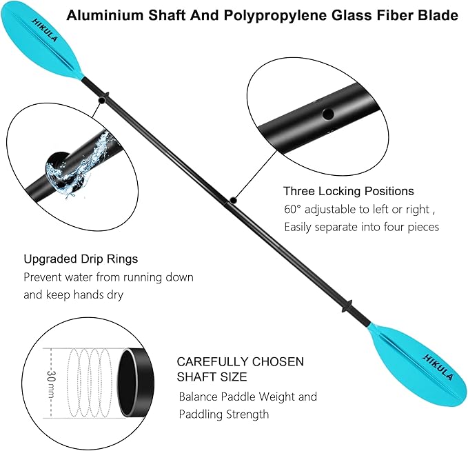 Kayak Paddle 4 Pieces Aluminum Shaft and PP Blade Floating 86.6in/220cm, 90.5inch/230cm Lightweight Oars