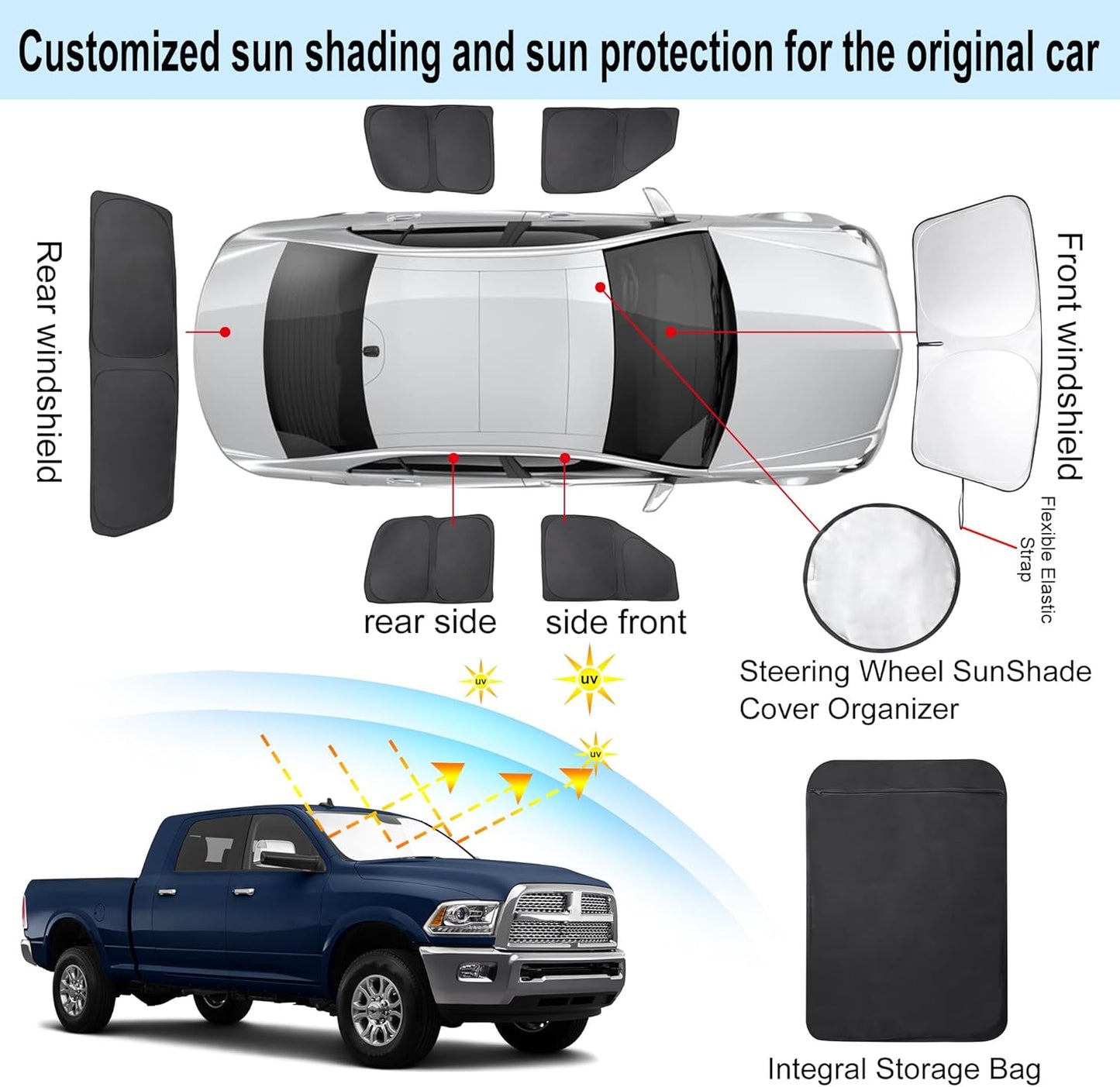 TINGLU Window Shades for Dodge RAM 2500 3500 2010-2025 Accessories Car Side Full Windows Rear Windshield Sun Shade Sun UV Rays & Privacy Protection for Camping,Napping&Relaxing 6PCS