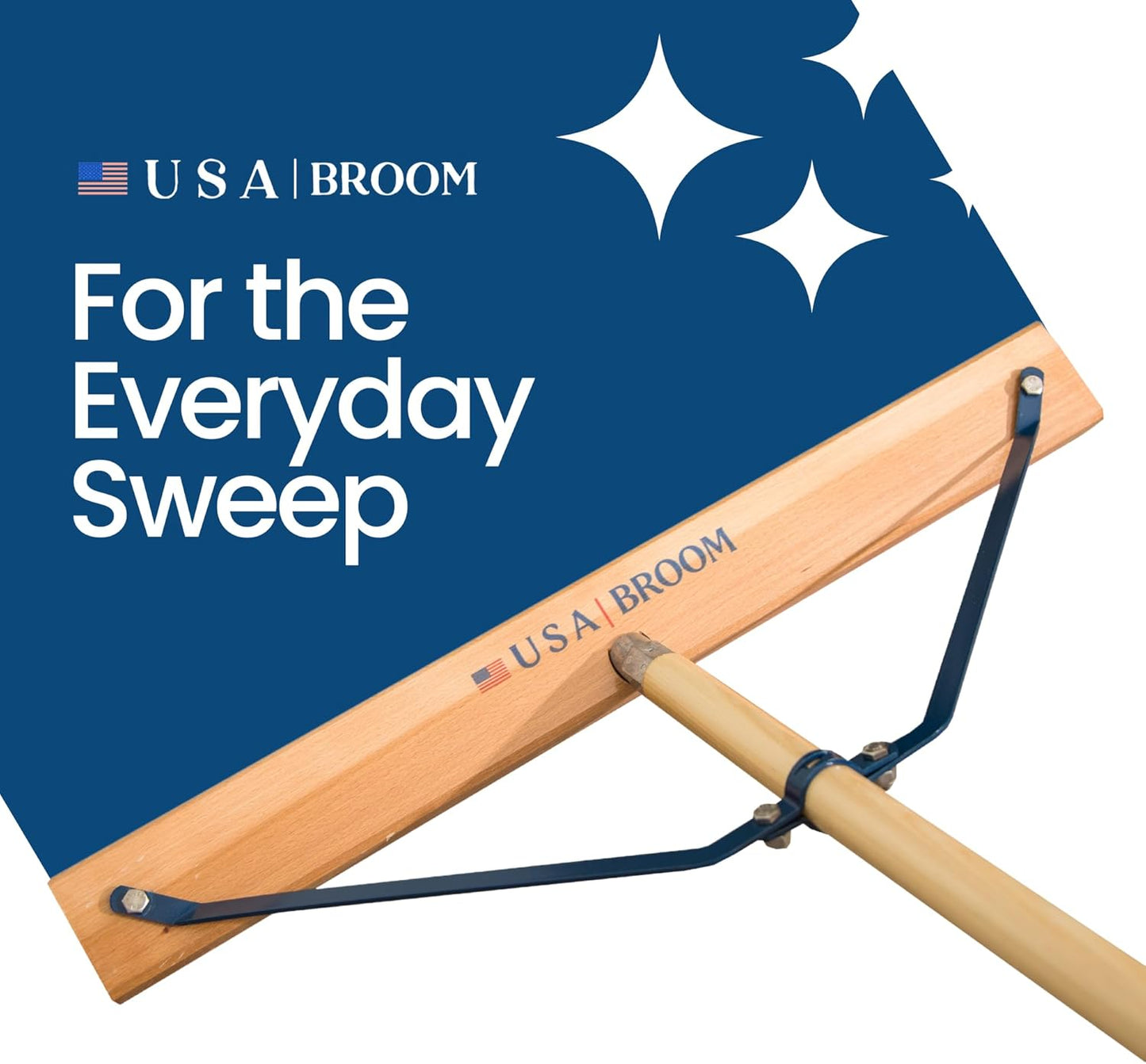 24" Everyday Sweep Indoor/Outdoor Push Broom with 60" Handle. Ideal for Garages & Shops. Durable American Made Steel Brackets-All Stainless Steel Hardware. No Plastic. 100% Made in The USA.