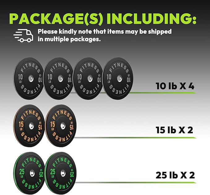 Rubber Weight Plates, Olympic Bumper Plate Set 2-Inch, 45/100 / 160/190 / 260/300 lb Barbell Weights for Home Gym, Colored Standard Strength Training Plates for Weightlifting