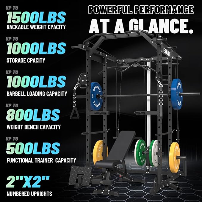 Mikolo Power Cage, Power Rack with Cable Crossover System, 1500LBS Squat Rack with LAT Pull Down System, Workout Cage with Pulley System for Fitness Home Gym