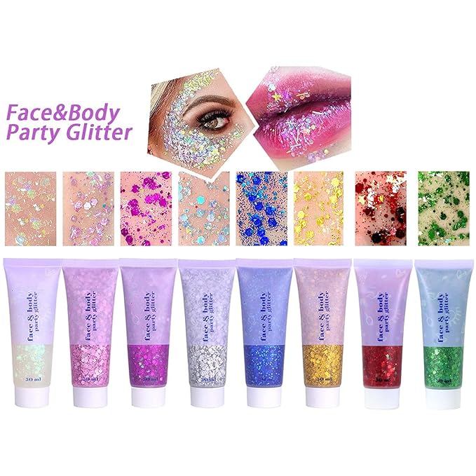 DAGEDA Body Glitter Gel, Face Glitters Body Gel Sequins Shimmer Liquid Eyeshadow, Chunky Glitter for Face Hair Nails, Holographic Cosmetic Laser Powder Festival Glitter Makeup 50ml(Red)