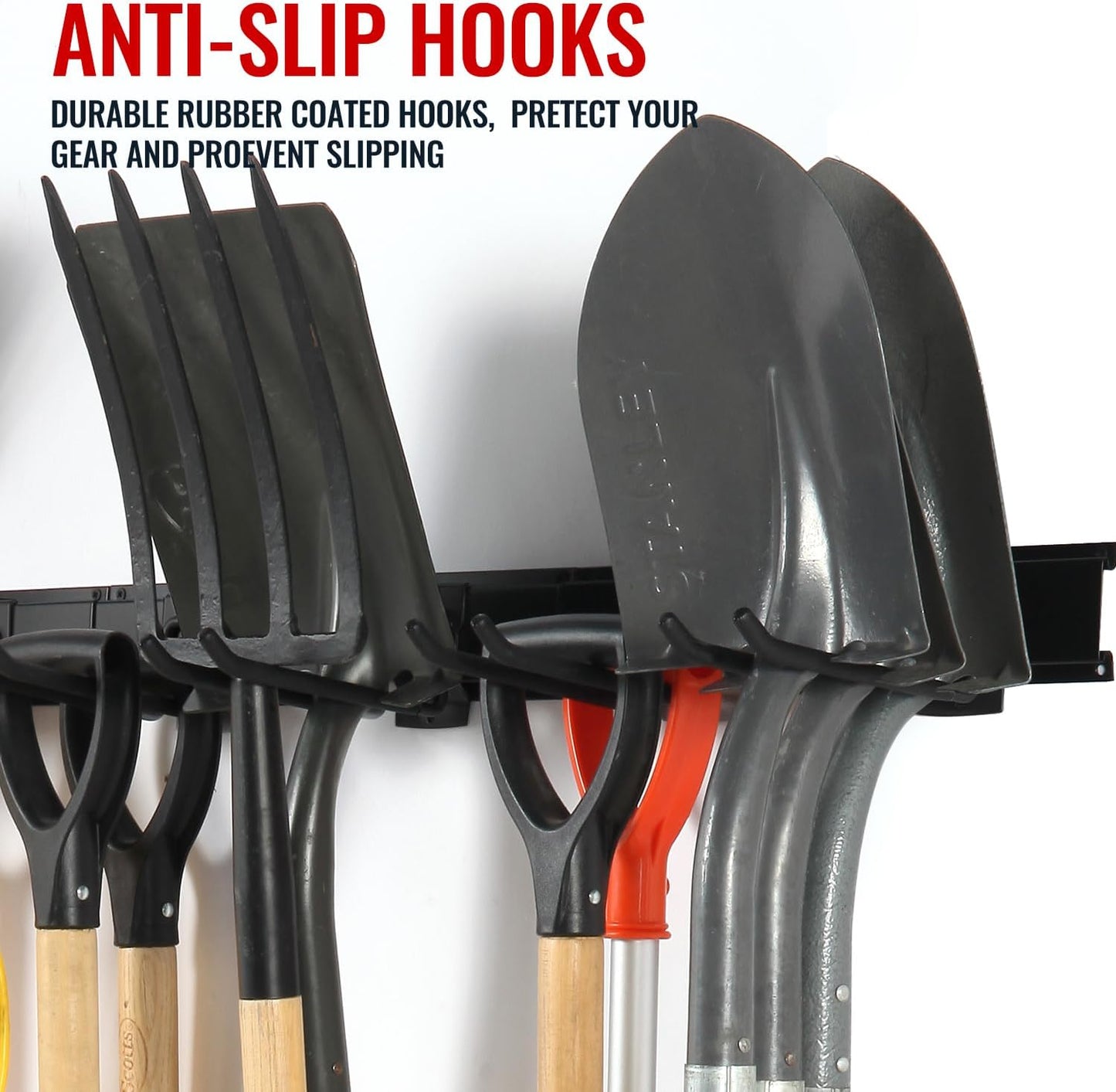 Locking Garden Tool Organizer, Garage Organization Wall Mount Storage Rack, Heavy Duty Metal Yard Tool Organizer, Adjustable Hanging Hooks, Hold Up to 420lbs (96Inch Black)