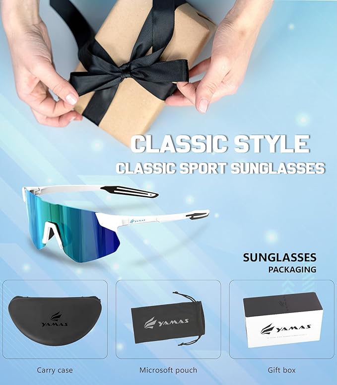 YAMAS Sport Sunglasses for Mens Womens, Wrap around Sunglasses, Non-Slip Nose Pads for Climbing and Running, UV400 Protection