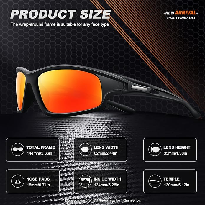 Polarized Sports Sunglasses for Men 100% UV Protection Wrap Around Unbreakable Sun Glasses for Fishing Driving