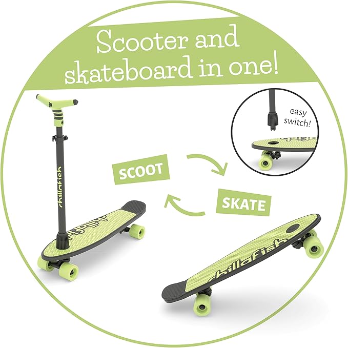 Chillafish Skatieskootie Customizable Training Skateboard and Lean-to-Steer Scooter with Detachable Stability Handlebar, Ages 3+
