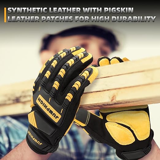 JUMPHIGH Impact Work Gloves, Mens Working Gloves with Secure Fit, Heavy Duty Mechanic Gloves with Impact Protection and Vibration Reduction, High Dexterity, Touchscreen Capable (XL)