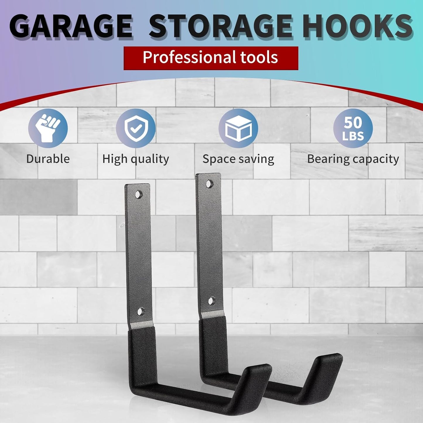 Heavy Duty Wall Mount Hooks, Utility Hooks - Large Steel U Hooks (6 Pack) for Tools, Hoses, Garden & Garage Organization