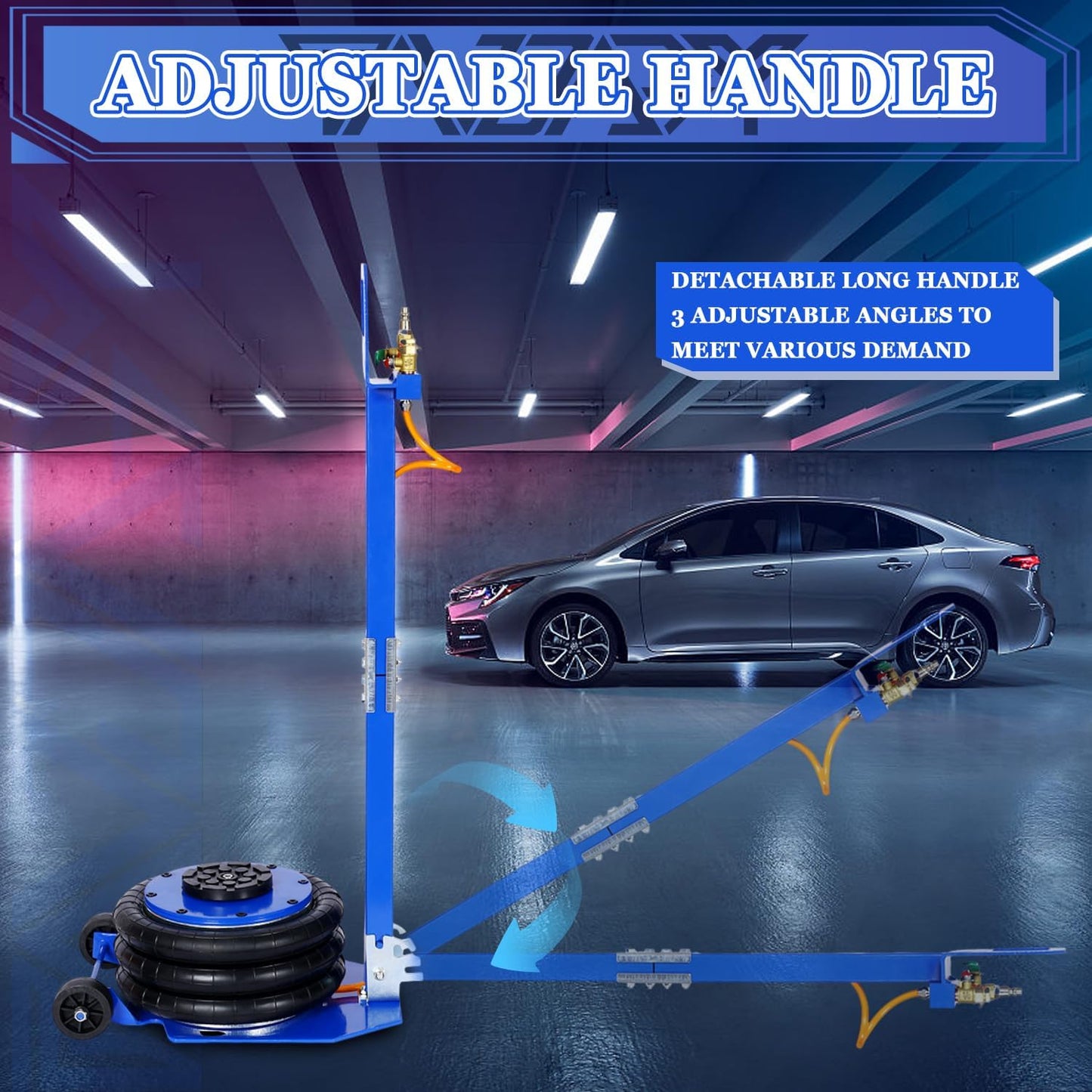 3T Triple Bag Air Jack 6600lbs Pneumatic Jack 3s Fast Lift Up 16in Airbag Jack with Adjustable Long Handle Heavy Duty Triple Air Bag Jack Lift for Cars Garage (Blue)