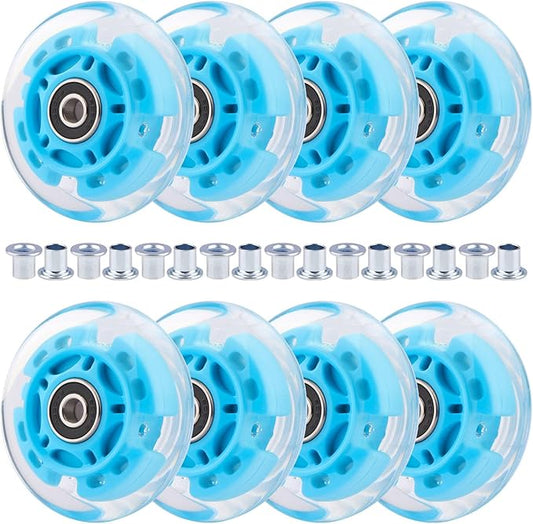 8pcs Inline Skate Wheels Led Light-Up Wheels 64/70/72/76/80mm w/Bushings 85-88A for Kids and Youth Beginners Children's Inline Skates Indoor/Outdoor Use (Blue, 76mm)