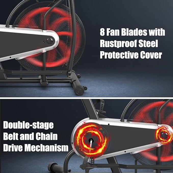 Goplus Air Bike, Fan Exercise Bike with Unlimited Resistance, Clear LCD Display, Tablet Holder, Adjustable Seat and Built-in Wheels, Fan Cycling Bike for Home Cardio Training