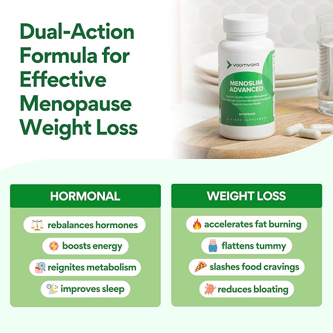 VoomVaya MenoSlim Advanced Menopause Weight Loss for Women - Menopause & Perimenopause Supplements for Women - Estrogen Supplement & Menopause Relief for Hot Flashes, Bloating, Energy - 60 Capsules