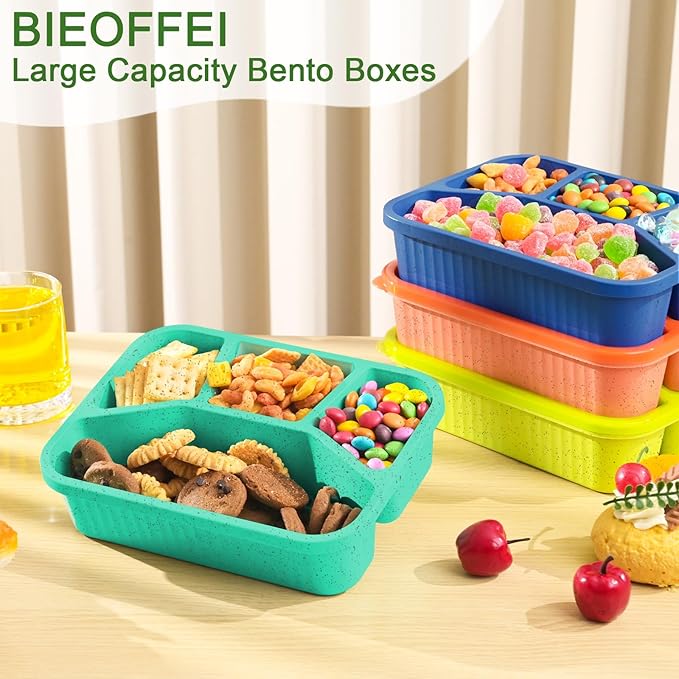 8 Pack Bento Box Lunch Box Container for Adult Kid, 4 Compartment Meal Prep Containers with Lids, Reusable Bento Box Snack Container, Microwave & Dishwasher Safe