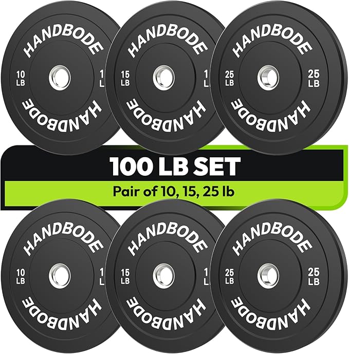 Bumper Plates 2 - Inch Olympic Weight Plate Set for Barbell, 10-55 lb Rubber Weights Sets for Home Gym, Strength Training Plate, Weight Lifting, Black