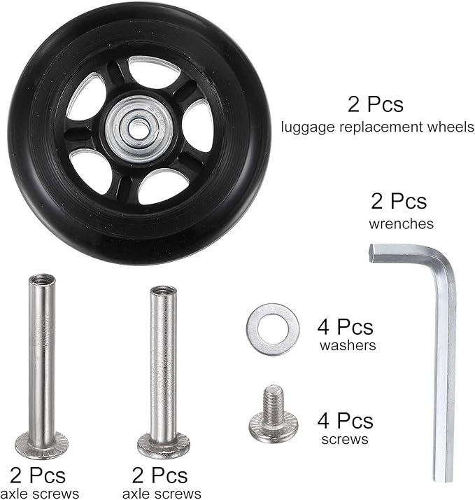 uxcell Replacement Luggage Wheels 84x24mm Suitcase Wheel Repair Kits Include 2 PU Bearing Wheels & Washers, Wrenches & Axle Screw for Trolley Bag, Inline Skate and Caster Board