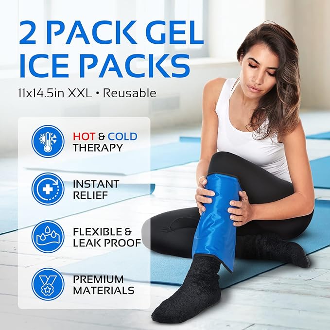Reusable Ice Packs for Injuries Reusable | 11" x 14.5" - 2 Pack XL | Hot & Cold Pack | Large Ice Pack for Back Pain Relief, Flexible When Frozen | Cold Compress for Back, Knee, and Shoulder Injuries