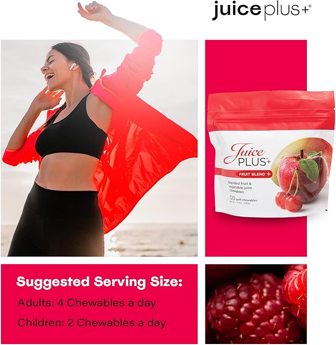 Juice Plus+ Fruit Blend Soft Chews (Chewables) - Boost Your Nutrition with 11 Fruits & Plant Ingredients - Vegan Gummy for Kids & Adults - Vitamins, Whole Food Nutrition - 120 Chewables