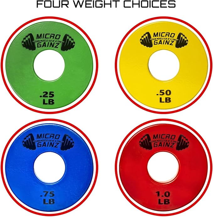 Micro Gainz Standard 1-Inch Center Hole Fractional 8 Piece Weight Plates with Bag, Designed for Standard 1-Inch Dumbbell & Barbell for Strength Training and Weight Lifting, Made in USA