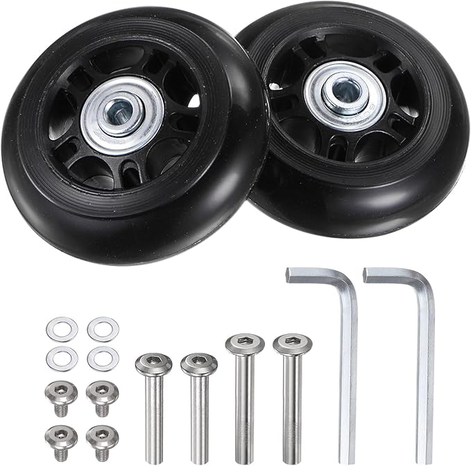 uxcell Replacement Luggage Wheels 70x24mm Suitcase Wheel Repair Kits Include 2 PU Bearing Wheels & Washers, Wrenches & Axle Screw for Trolley Bag, Inline Skate and Caster Board