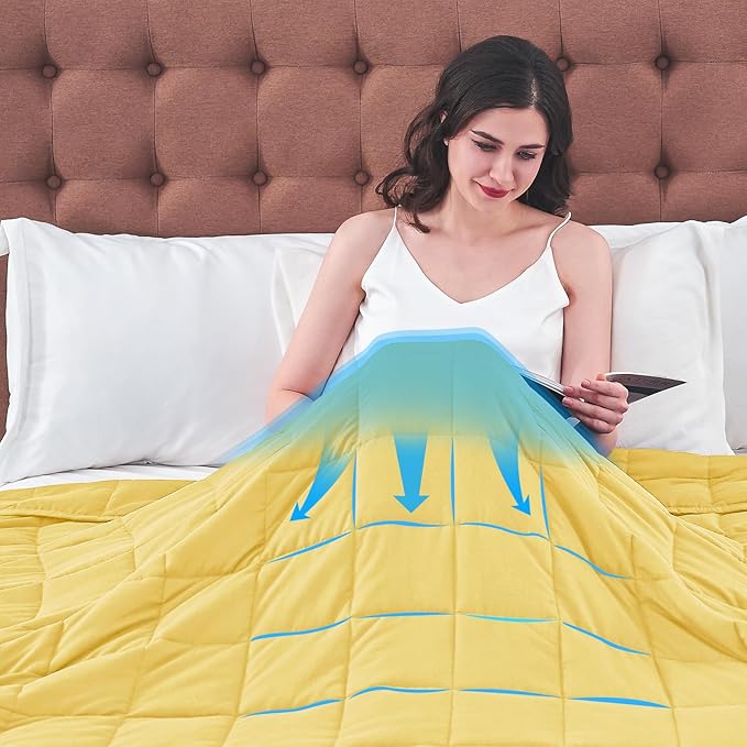 King Size Weighted Blanket for Adults (20 lbs, 80” x 87”, Yellow) Cooling Heavy Blanket for Sleeping Perfect for 190-210 lbs, Breathable Blanket for Adults & Couple All Season, Machine Washable