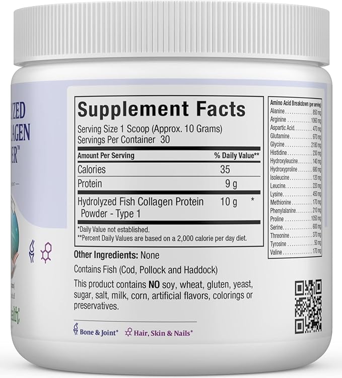 Maxi Health Collagen Peptides Powder – Type I Unflavored Marine Powder Collagen for Women & Men - Wild-Caught Protein Supplement for Joints, Skin, Hair & NailNails (10.75 oz)