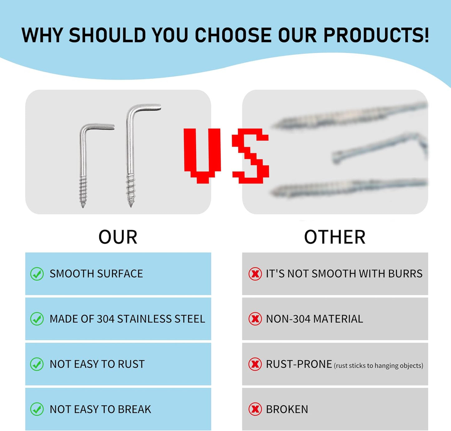 304 Stainless Steel M5 Screw-in Hooks 60 Pcs,7 Shape Screw Hooks,Right Angle Medal Hooks l Shaped Screw in Hooks for Hanging