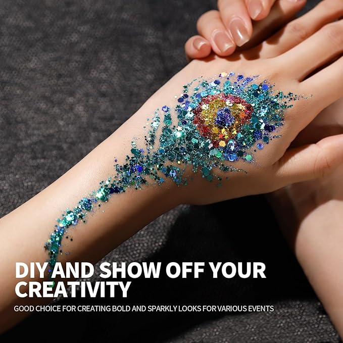 Teenitor Face Glitter Makeup Glitter, 12 Colors Face and Body Glitter Gel for Festival Makeup, Gel Hair Glitter for Face, Body, Hair, Total 120g/4.23oz