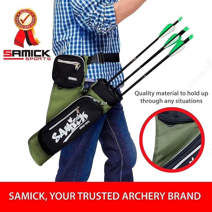 Archery Arrow Quiver - Adjustable Waist Hanged Quiver with 3 Removable Tubes & Pockets for Archery Arrows Case & Equipment - Ideal for Hunting & Target Practice - Right Handed Only